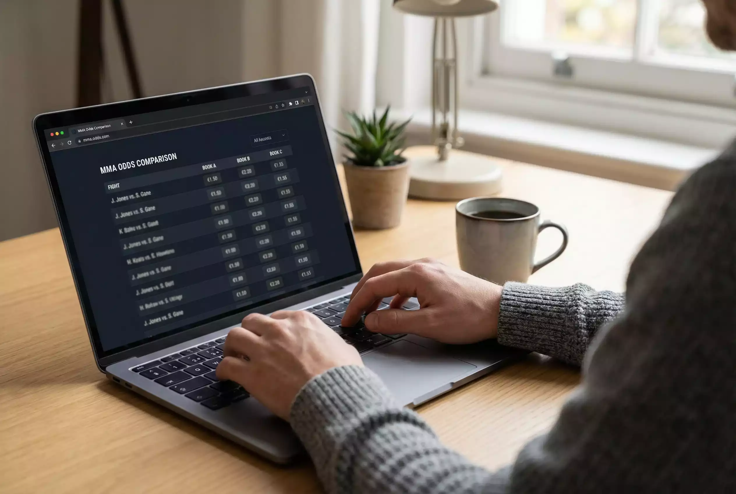 Quotenvergleich verschiedener MMA-Wettanbieter auf einem Bildschirm